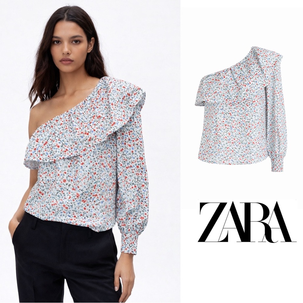 Zara Chiffon One Cold Shoulder Ruffle…